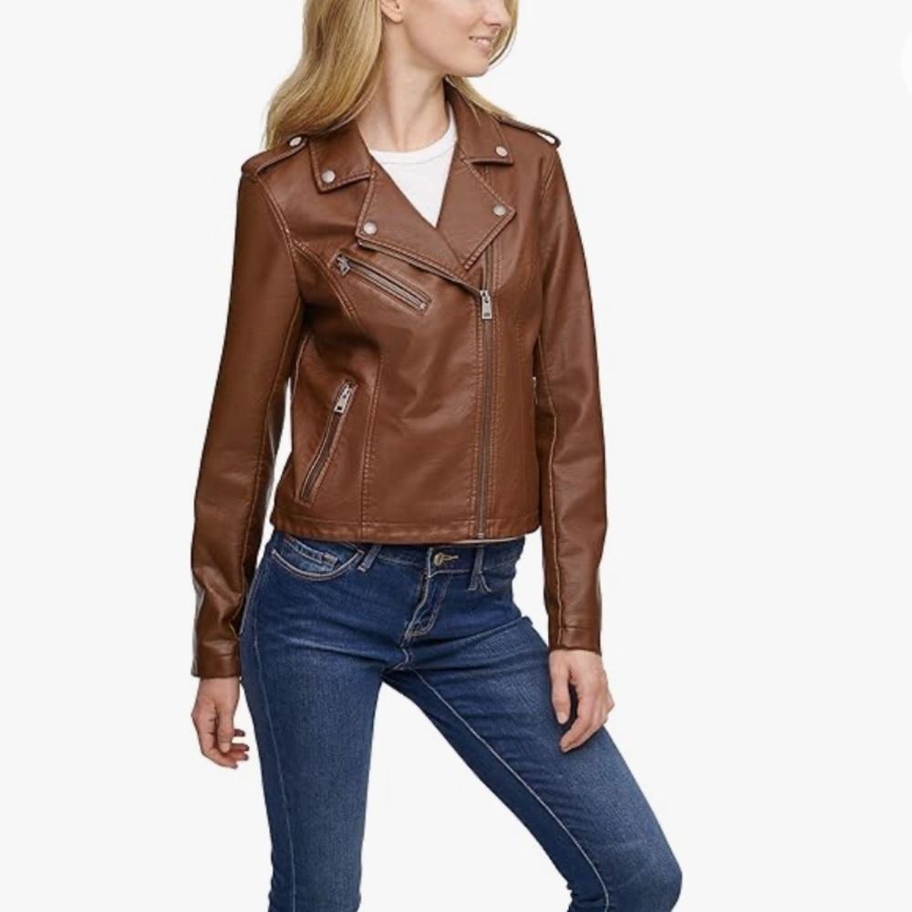NWT Levi's Women's Classic Brown Faux Leather Moto Jacket